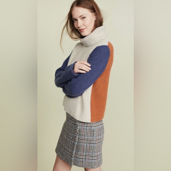 Autumn Cashmere color block turtleneck cropped sweater - Picture 1 of 5